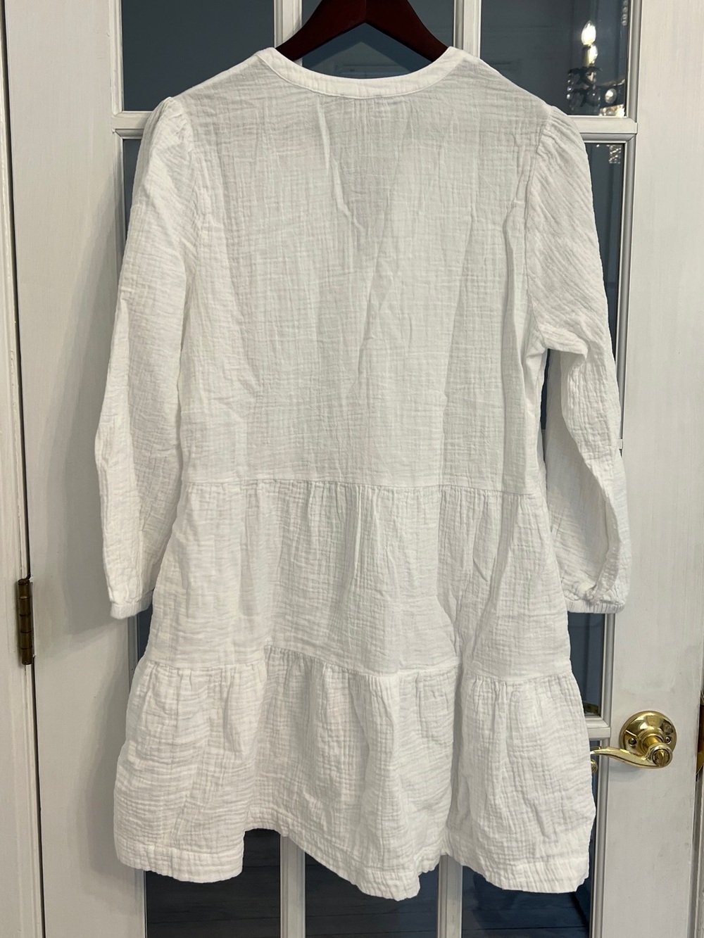 VINEYARD VINES Women’s White Gauzey Cotton Long Sleeve Tassel Tie Tiered Dress - Picture 2 of 6